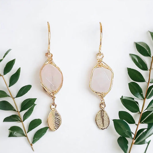 Energy Stone Leaf Drop Earrings (various stone options in gold or silver) Sweetwater Labs