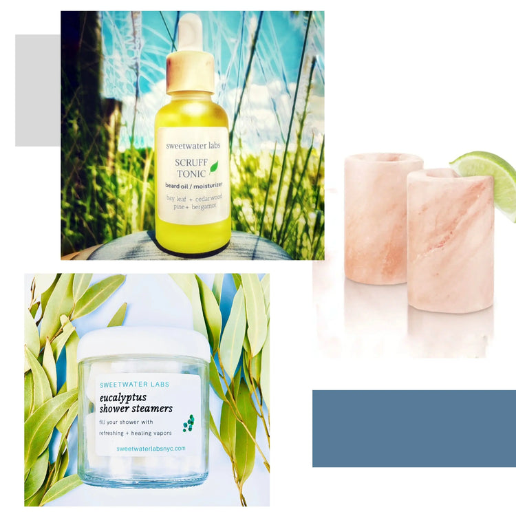 HANDSOME POPPA GIFT PACKAGE. Pure Pink Salt Shot Glasses, Eucalyptus Shower Steamers + Face Moisturizer Sweetwater Labs