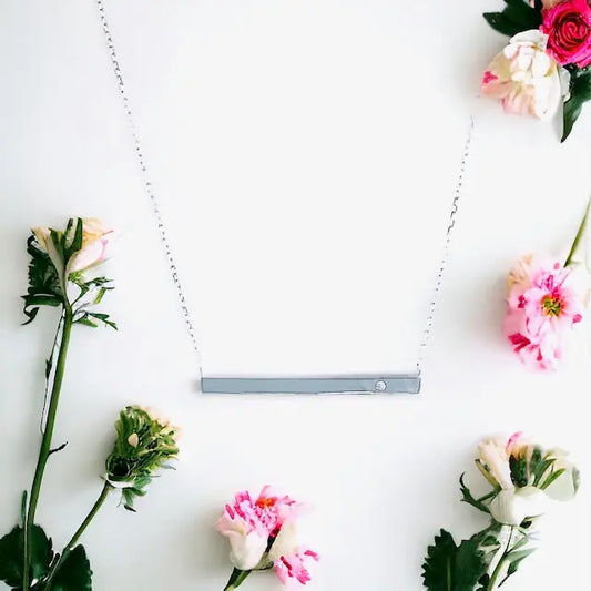 Long Bar Necklace with Crystal (sterling silver or 16K gold) Sweetwater Labs