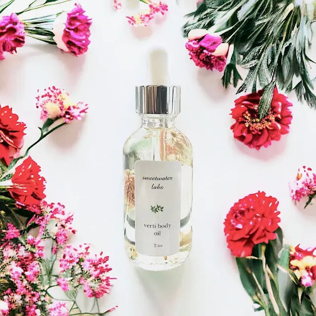 NEW! Verti Body Oil. Light clean mix of beautiful woody scent with citrus undertone. Hydrating + nourishing Sweetwater Labs