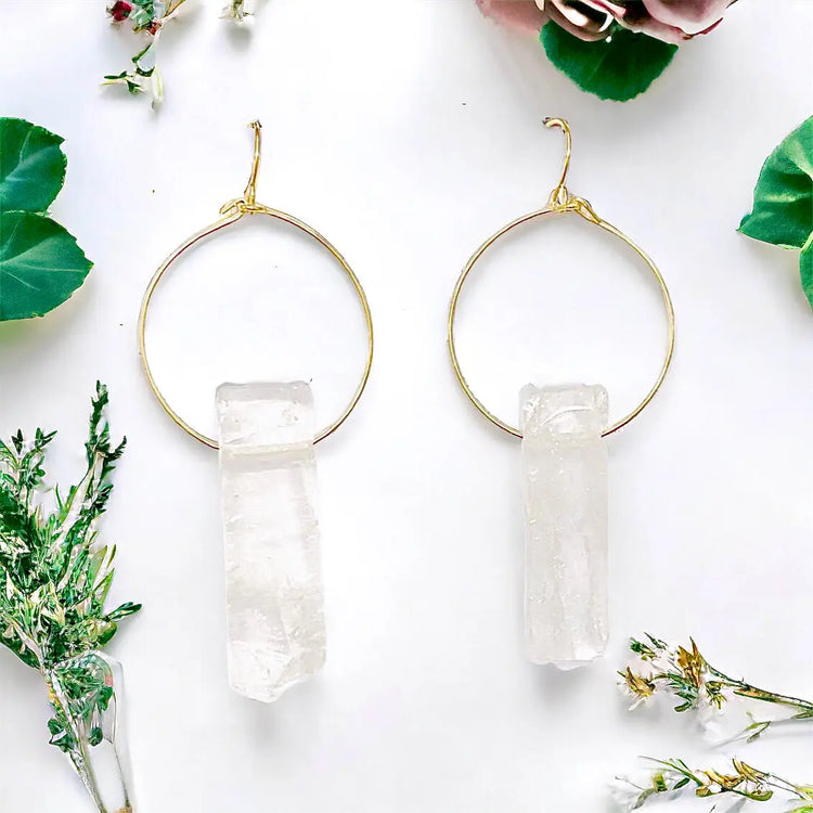 Raw Energy Stone Hoop Earrings Sweetwater Labs