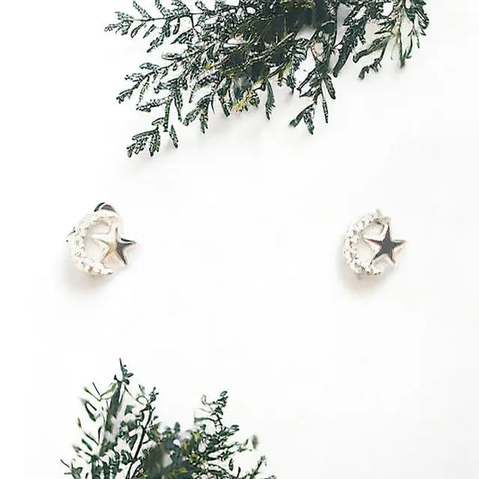 Tiny Crescent Moon + Star Stud Earrings (silver) Sweetwater Labs