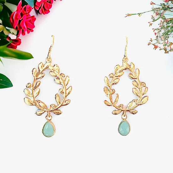 Victory Laurel Leaf Earrings with Energy Stones (various stone options in gold or silver) Sweetwater Labs