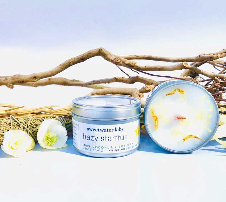 4 oz Hazy Starfruit. Eco-friendly, 100% Natural, Wood-Wick Candle Sweetwater Labs