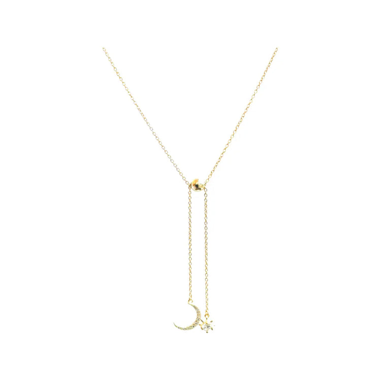 Crystal Moon + Star Drop Necklace (in sterling silver or sterling silver covered in gold) Sweetwater Labs