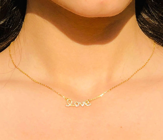 Diamond Script Love Necklace (sterling silver or 16K gold) Sweetwater Labs