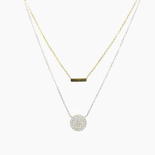 Double Chain Circle Gold Bar Necklace (sterling silver + 16K gold) Sweetwater Labs
