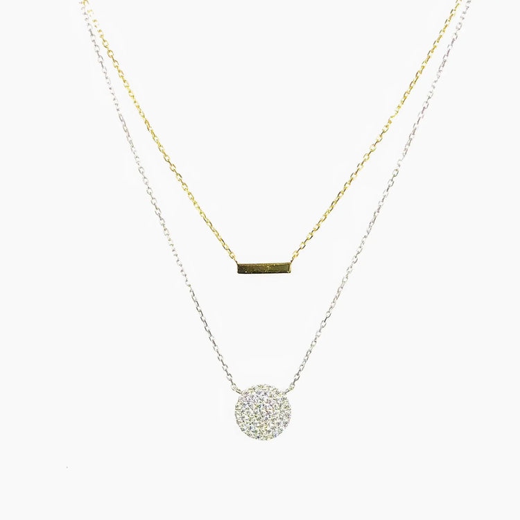 Double Chain Circle Gold Bar Necklace (sterling silver + 16K gold) Sweetwater Labs