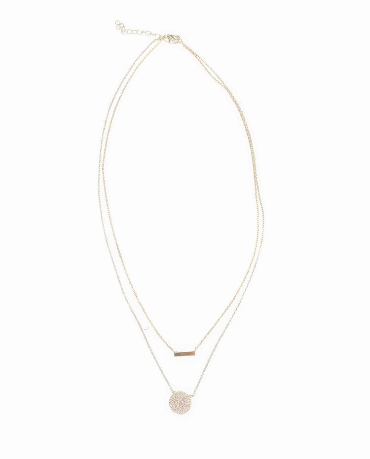 Double Chain Circle Gold Bar Necklace (sterling silver + 16K gold) Sweetwater Labs