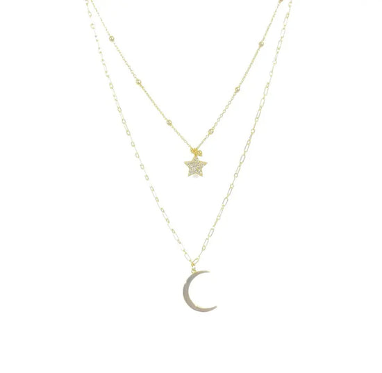 Double Rope Chain Moon + Star Necklace (sterling silver covered in 16K gold) Sweetwater Labs