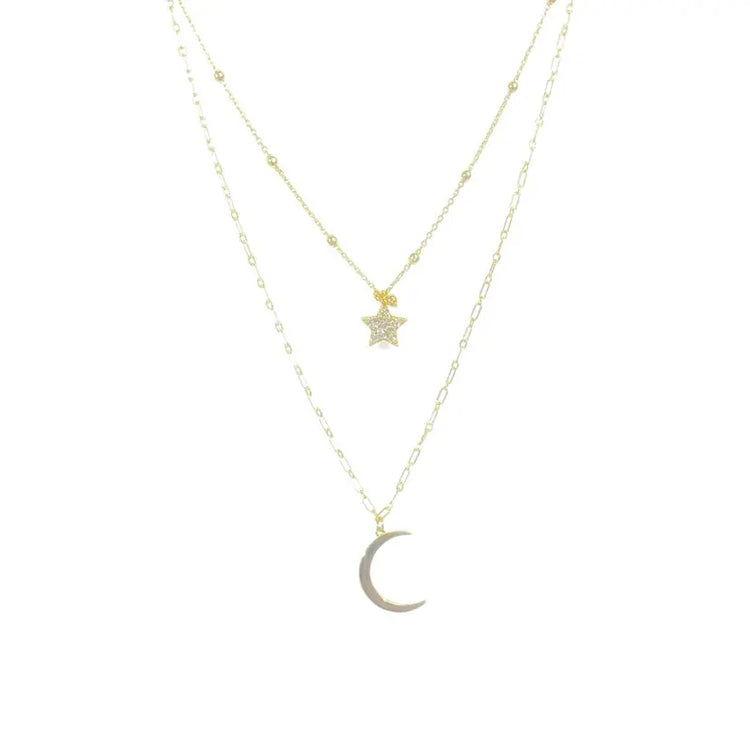 Double Rope Chain Moon + Star Necklace (sterling silver covered in 16K gold) Sweetwater Labs