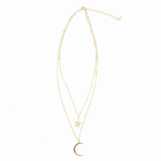 Double Rope Chain Moon + Star Necklace (sterling silver covered in 16K gold) Sweetwater Labs