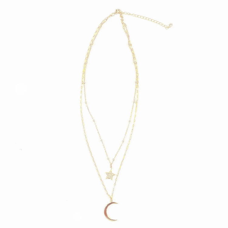 Double Rope Chain Moon + Star Necklace (sterling silver covered in 16K gold) Sweetwater Labs