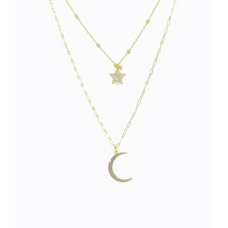 Double Rope Chain Moon + Star Necklace (sterling silver covered in 16K gold) Sweetwater Labs
