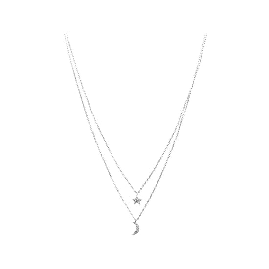 Double Thin Chain Crystal Star + Moon Necklace Sweetwater Labs