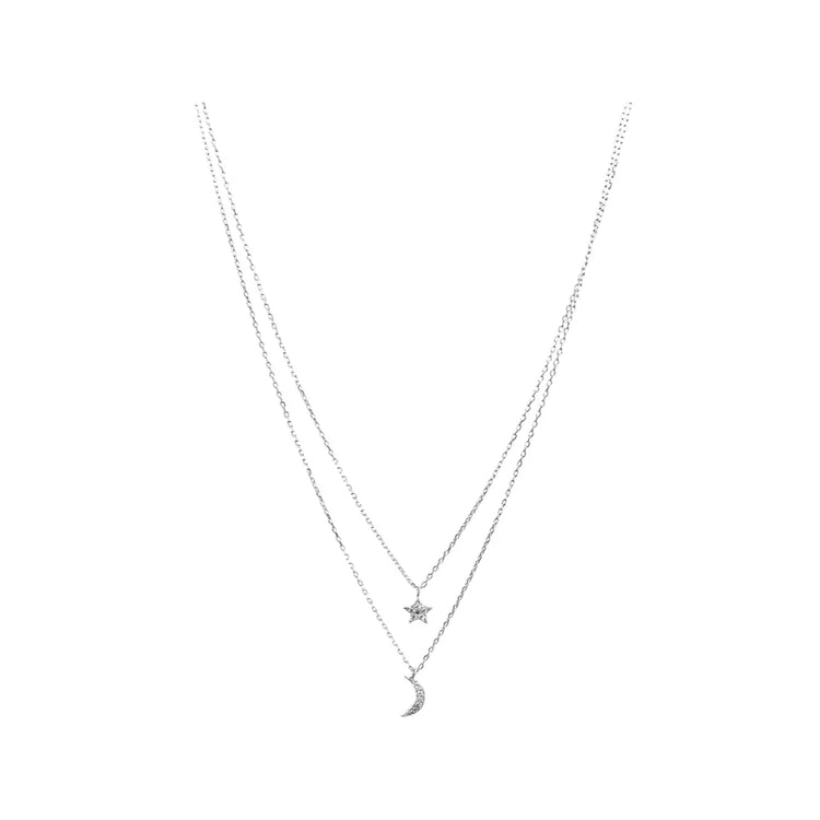 Double Thin Chain Crystal Star + Moon Necklace Sweetwater Labs