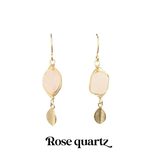 Energy Stone Leaf Drop Earrings (various stone options in gold or silver) Sweetwater Labs