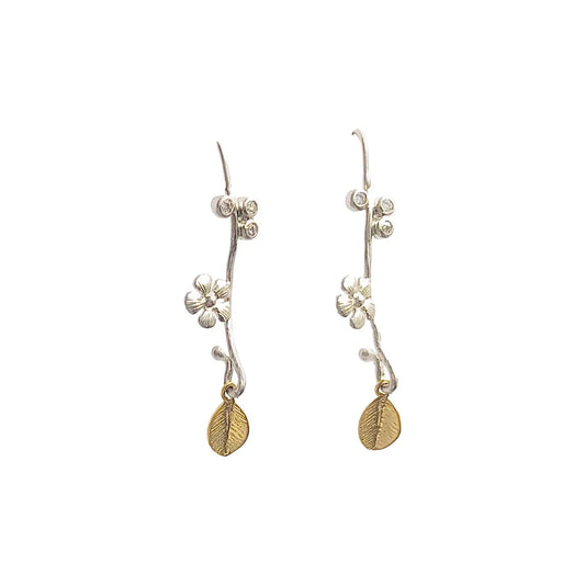 Flower Branch Drop Gold Leaf Earrings Sweetwater Labs