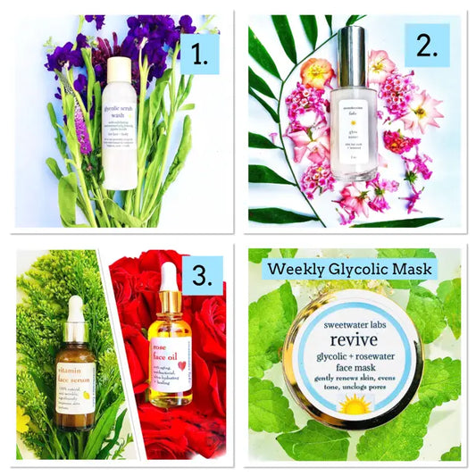 GLOW ROUTINE PACK. Brighten + Nourish. Great for all skin types PLUS BLOOM + UNDEREYE SAMPLES Sweetwater Labs