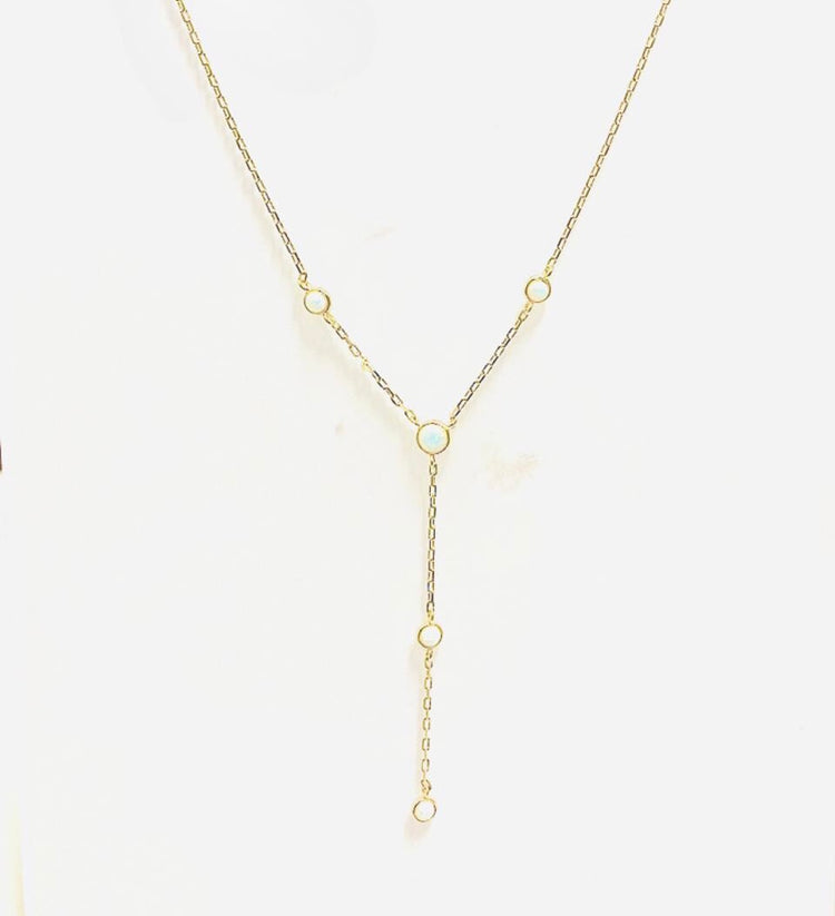 Gold Drop Y with Opals Necklace Sweetwater Labs