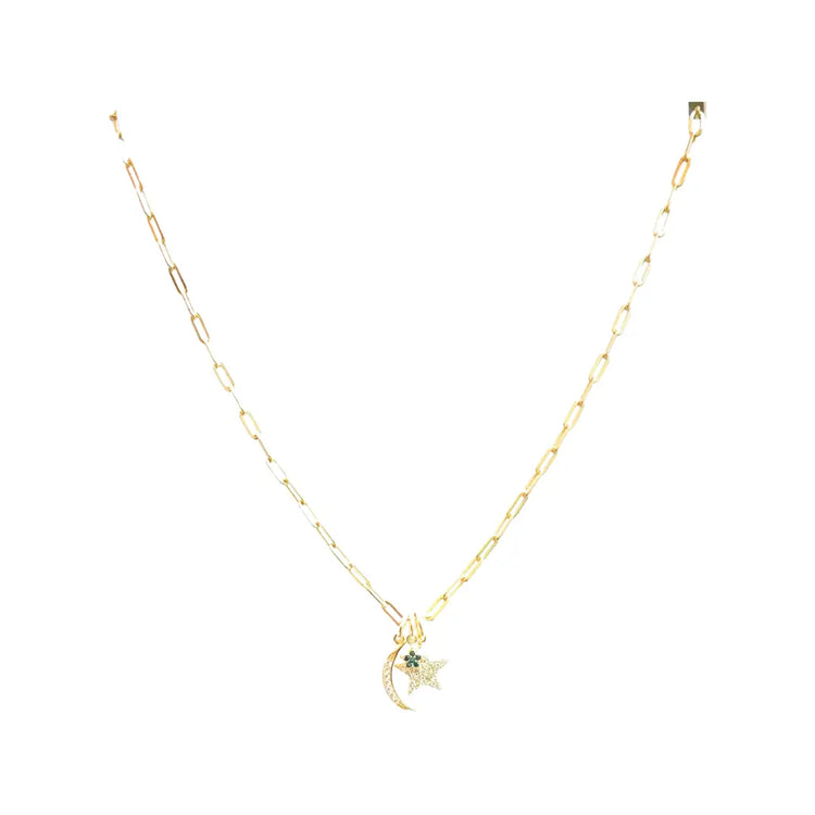 Moon + Double Star Gold Chain Link Necklace Sweetwater Labs