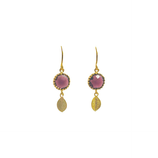 Small Energy Stone Leaf Earrings (Amethyst) Sweetwater Labs