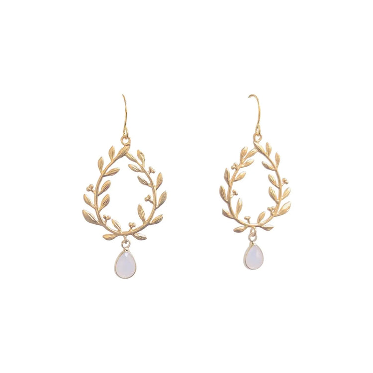 Victory Laurel Leaf Earrings with Energy Stones (various stone options in gold or silver) Sweetwater Labs