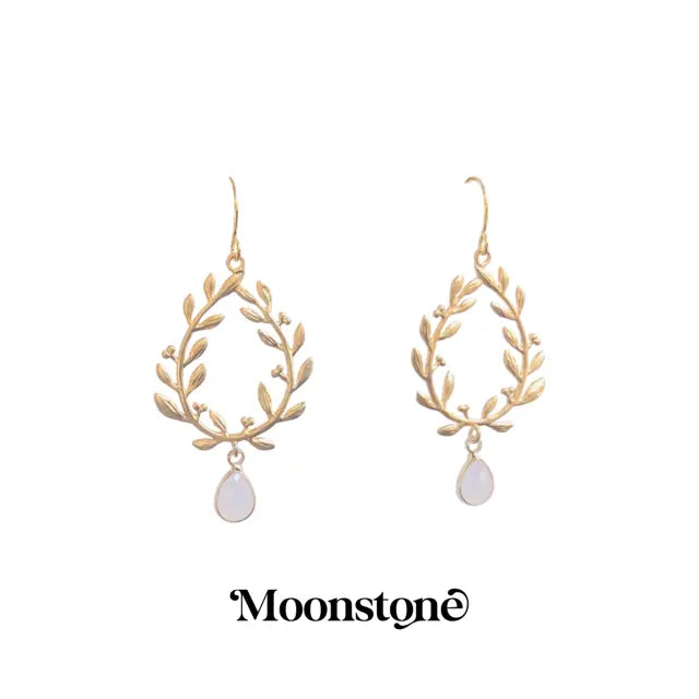 Victory Laurel Leaf Earrings with Energy Stones (various stone options in gold or silver) Sweetwater Labs
