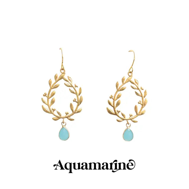 Victory Laurel Leaf Earrings with Energy Stones (various stone options in gold or silver) Sweetwater Labs