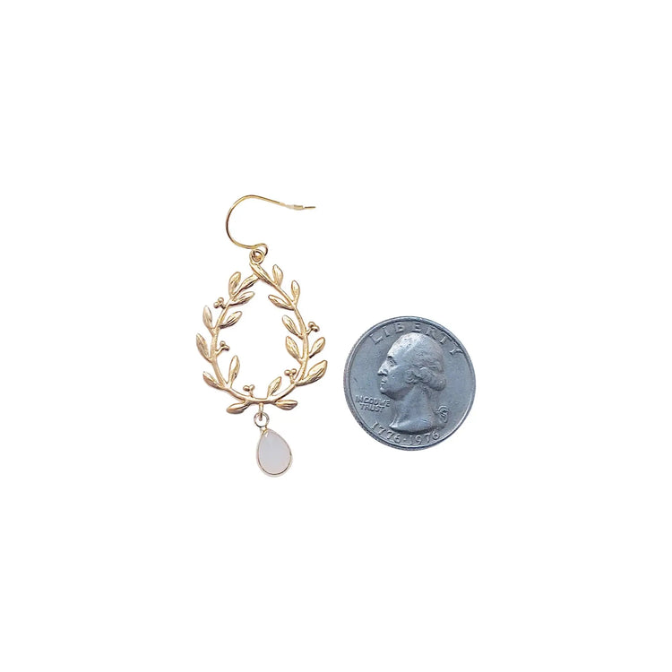 Victory Laurel Leaf Earrings with Energy Stones (various stone options in gold or silver) Sweetwater Labs