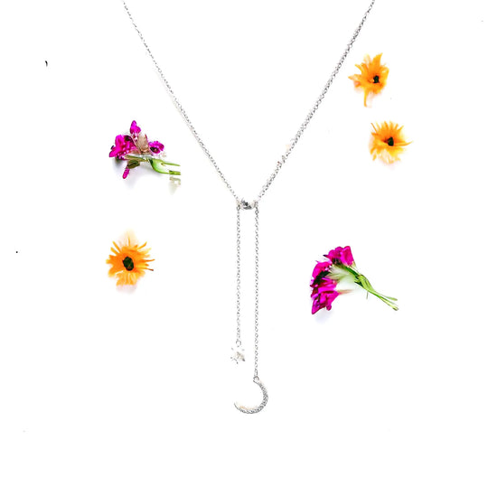 Crystal Moon + Star Drop Necklace (in sterling silver or sterling silver covered in gold) Sweetwater Labs