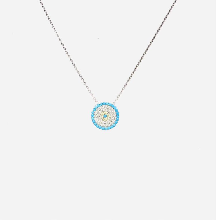 Evil Eye Round Necklace (sterling silver and turquoise circle) Sweetwater Labs