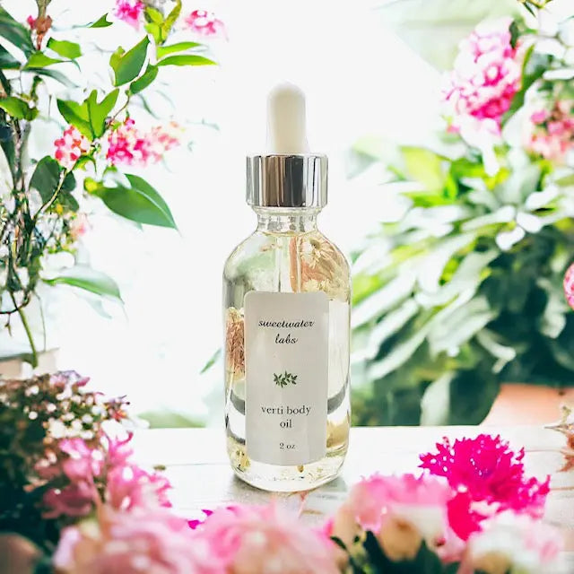 NEW! Verti Body Oil. Light clean mix of beautiful woody scent with citrus undertone. Hydrating + nourishing Sweetwater Labs
