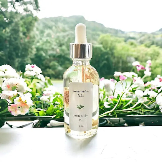 NEW! Verti Body Oil. Light clean mix of beautiful woody scent with citrus undertone. Hydrating + nourishing Sweetwater Labs