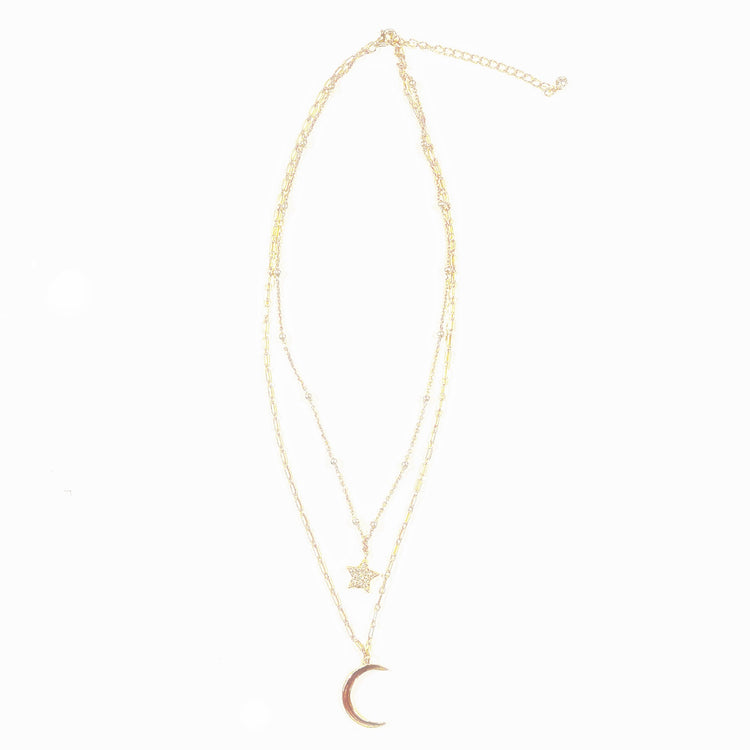 Double Rope Chain Moon + Star Necklace (sterling silver covered in 16K gold) Sweetwater Labs