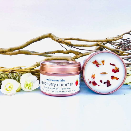 4 oz Raspberry Summer. Eco-friendly, 100% Natural Wood Wick Candle Sweetwater Labs