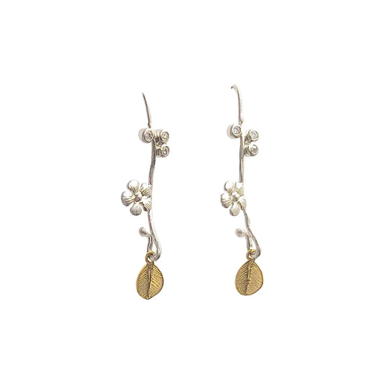 Flower Branch Drop Gold Leaf Earrings Sweetwater Labs