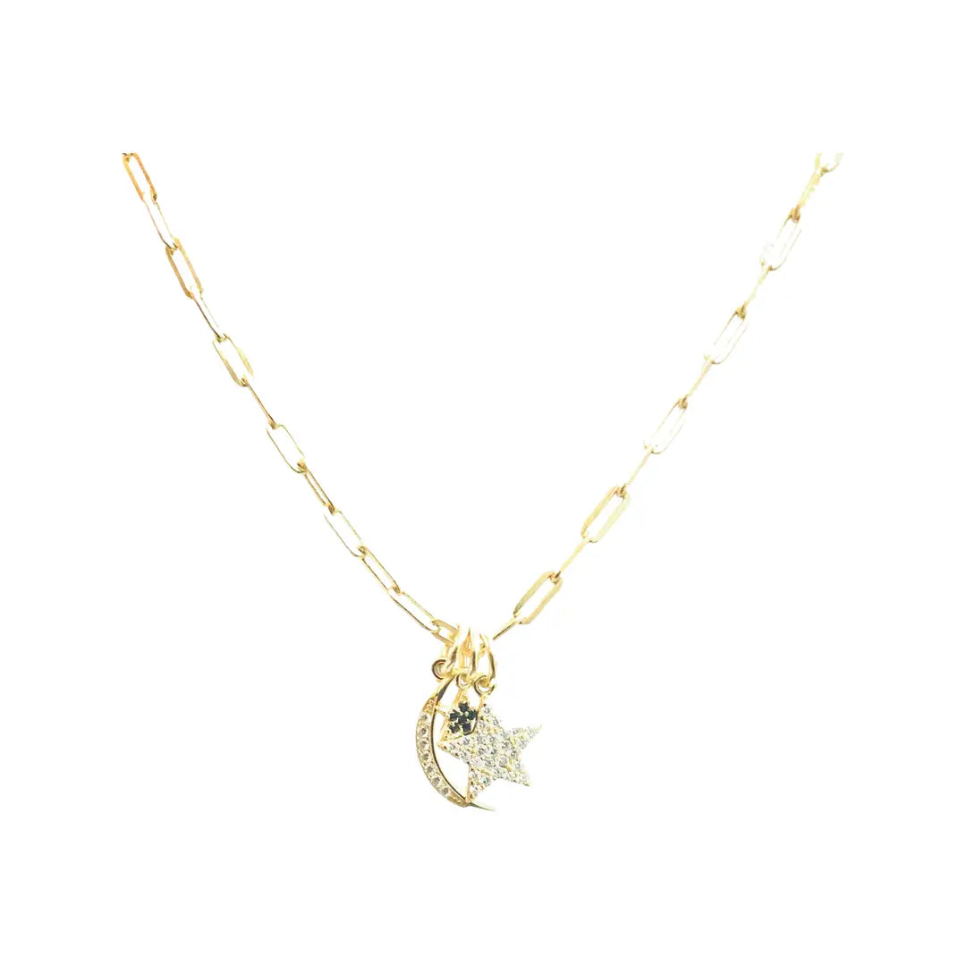 Moon + Double Star Gold Chain Link Necklace | Sweetwater Labs