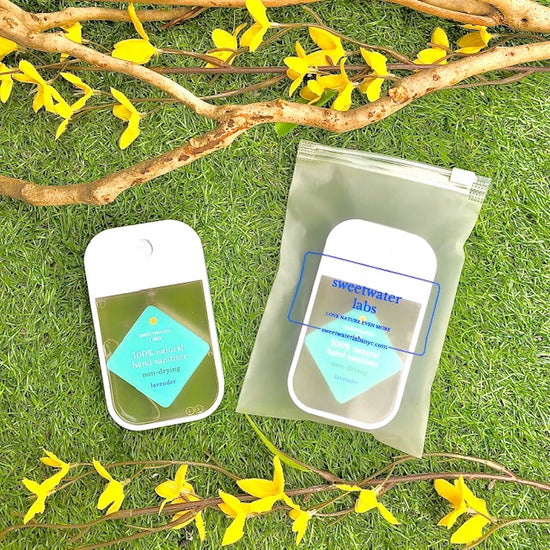NEW LOOK! 100% Natural Hand Sanitizer 2 oz - 2 pack with leakproof bag (French Lavender Scent) Sweetwater Labs