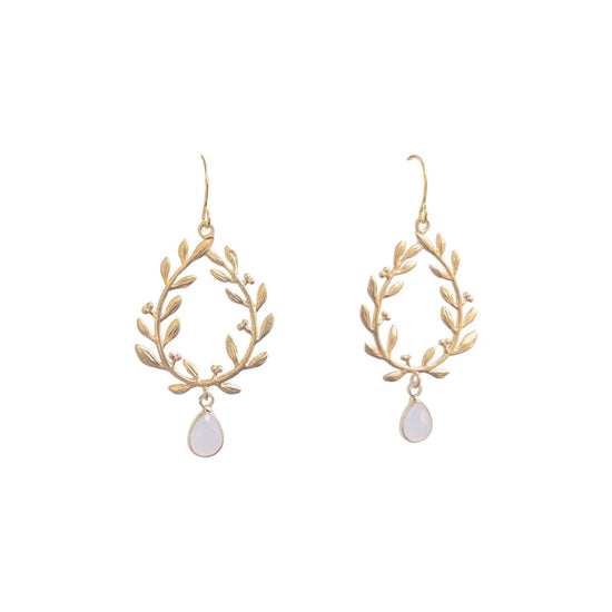 Victory Laurel Leaf Earrings with Energy Stones (various stone options in gold or silver) Sweetwater Labs