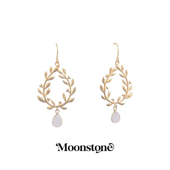 Victory Laurel Leaf Earrings with Energy Stones (various stone options in gold or silver) Sweetwater Labs
