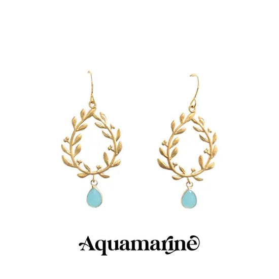 Victory Laurel Leaf Earrings with Energy Stones (various stone options in gold or silver) Sweetwater Labs