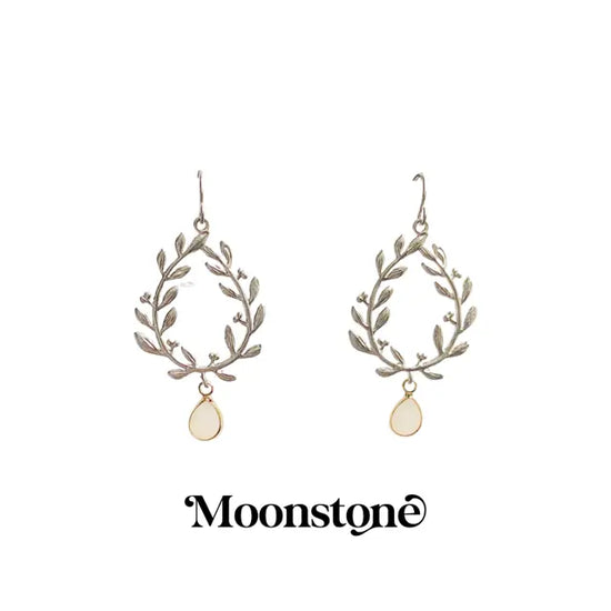 Victory Laurel Leaf Earrings with Energy Stones (various stone options in gold or silver) Sweetwater Labs