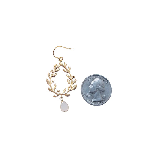 Victory Laurel Leaf Earrings with Energy Stones (various stone options in gold or silver) Sweetwater Labs