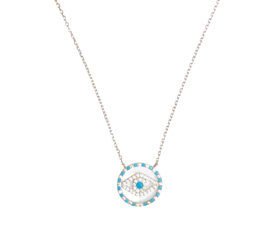 Circular Evil Eye Necklace in gold or sterling silver Sweetwater Labs