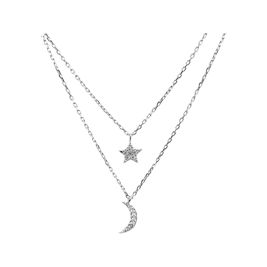 Double Thin Chain Crystal Star + Moon Necklace Sweetwater Labs
