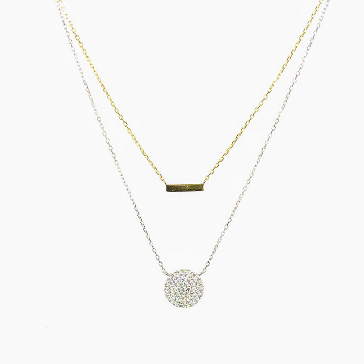 Double Chain Circle Gold Bar Necklace (sterling silver + 16K gold) Sweetwater Labs