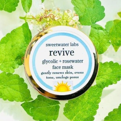 REVIVE GLYCOLIC ACID + ROSEWATER MASK. Gently leaves your skin radiant! Sweetwater Labs