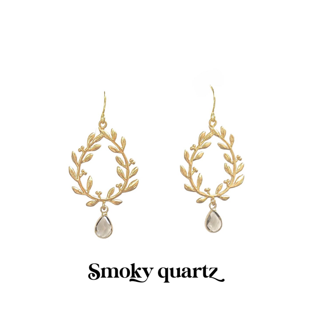 Victory Laurel Leaf Earrings with Energy Stones (various stone options in gold or silver) Sweetwater Labs