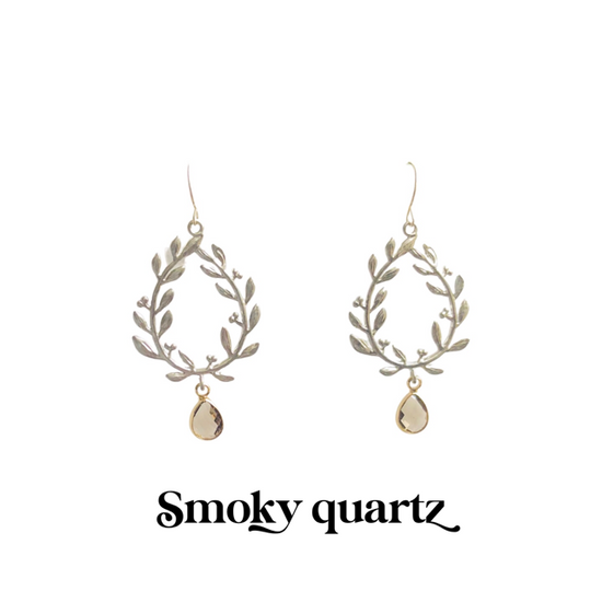 Victory Laurel Leaf Earrings with Energy Stones (various stone options in gold or silver) Sweetwater Labs